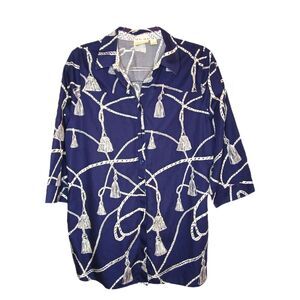 Chicos Navy Nautical Tassels 3/4 Sleeve Cotton Blouse Size 2